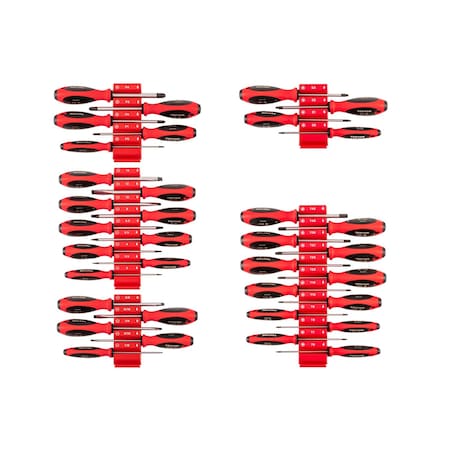 Tekton Phillips, Slotted, Torx, Square Screwdriver Set w/Red Modular Organizers-4in Shanks (35pc) DWZ90125