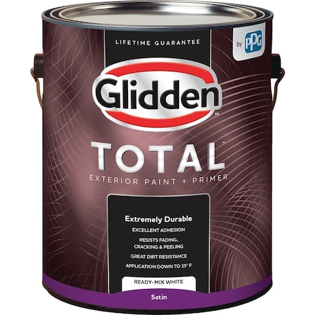 Glidden Total Exterior Paint + Primer Satin Ready Mix Wht 1 Gallon GLTEX40WH/01