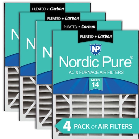 Nordic Pure 20x25x5 Plus Carbon Pleated Air Filter, High Capacity, MERV 14, 4 PK 20x25x5ABM14+C-4