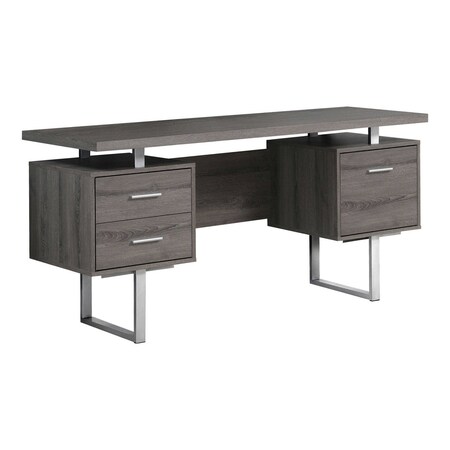 Homeroots 60" Taupe and Silver Computer Desk With Three Drawers 333368
