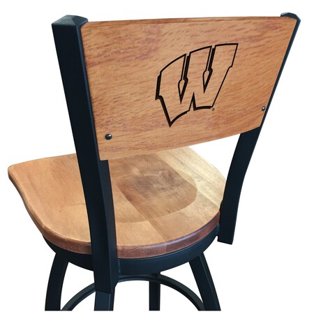 Holland Bar Stool Co 25" Blk Wrinkle Wisconsin "W" Swivel Bar Stool, Laser Engraved Back L03825BWMedMplAWisc-WMedMpl
