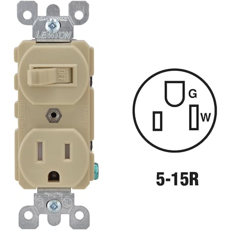 Leviton Ivory 15A Commercial Grade Switch & Outlet R51-T5225-0IS