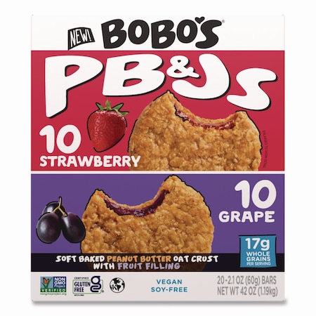 Bobos PB and J Variety Pack, Peanut Butter/Grape and Peanut Butter/Strawberry, 2.1 oz Bar, 12PK BBO00478