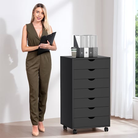 Simple Deluxe 7 Drawer Chest, Home Office File Cabinets Wooden, Dressers Storage Cabinet, Small Drawers Wood Orga 3A88CHEST7C01BLK