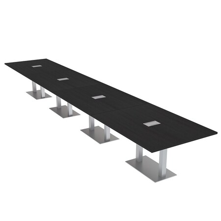 Skutchi Designs Rectangle Conference Table With Power Unit, 48 in W, 264 in L, Black HAR-REC-48X264-DOU-U999ST19-ESIL