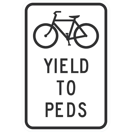 Lyle R9-6, (Bike Sym) Yield To Peds, 12x18, Diamond Grade, White G-3112-DG_12x18