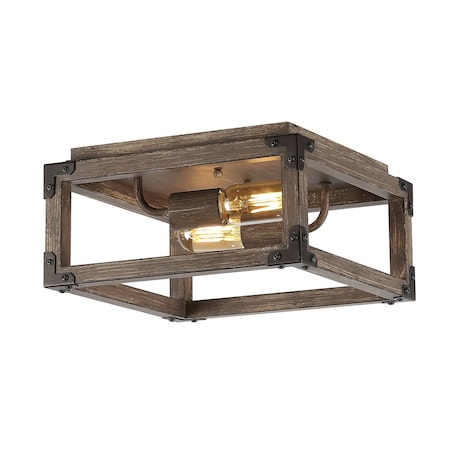 Jonathan Y Magnolia 11.5" 2-Light Iron Rustic Farmhouse LED Flush Mount, Brown JYL7472A