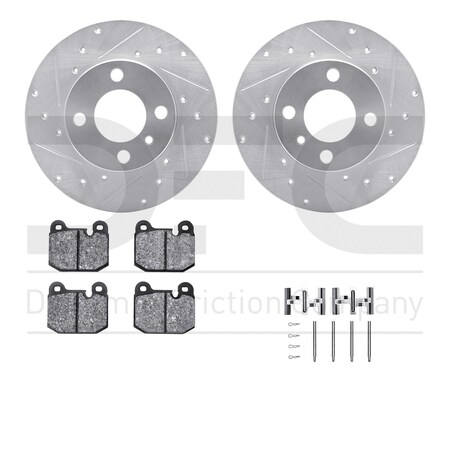 Dynamic Friction Co DFC Rotors-Drilled & Slotted-Silver w/ EURO 5000 Ceramic Brake Pads Incl Hdw 7612-31005
