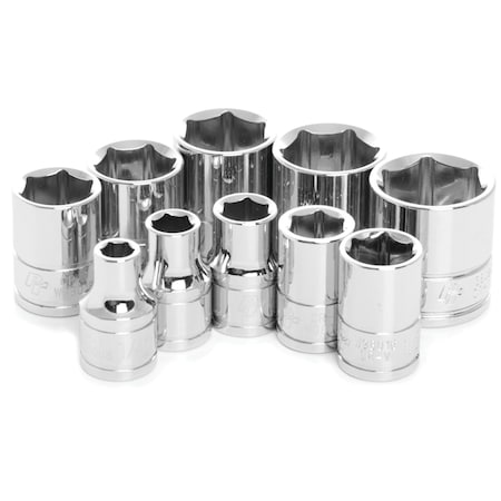 Performance Tool 10 pc. 3/8 in. Dr. SAE Socket Set, SAE Sockets, CrV, Storage Rail W38002