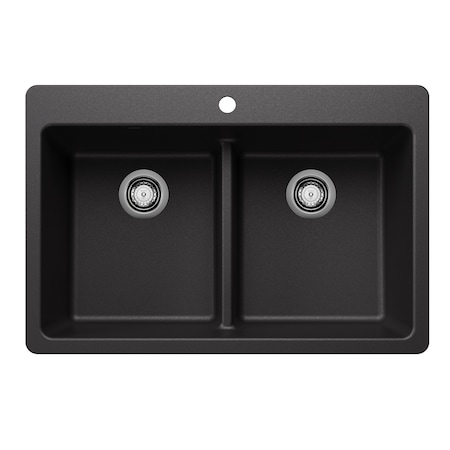 Blanco Liven SILGRANIT 33in 50/50 Double Bowl Dual Mount Kitchen Sink with Low Divide - Anthracite 443203