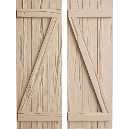 Ekena Millwork Rustic Three Board Joined Board-n-Batten Riverwood Faux Wood Shutters w/Z-Board, 16 1/2W x 46H, PR SHUBJZ16X46RWPR