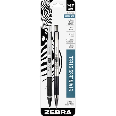 Zebra Pen MF301 Nonslip Grip Pen and Pencil Sets, Black ZEB57011