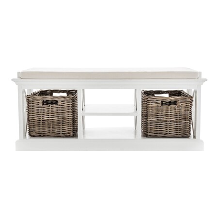 Homeroots Classic White Bench and Basket Set 397794