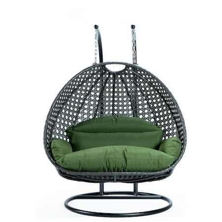 Leisuremod Charcoal Wicker Hanging 2 person Egg Swing Chair with Dark Green Cushions ESCCH-57DG