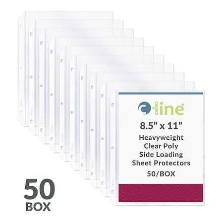 C-Line Products 8-1/2" x 11" Clear Side Loading Heavyweight Poly Sheet Protectors, 50/BX 62313