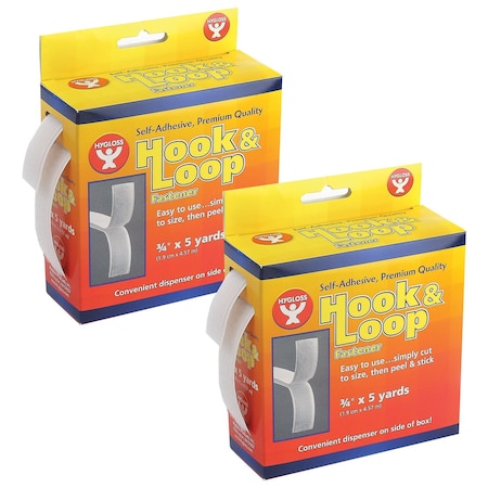 Hygloss Products Self-Adhesive Hook & Loop Fastener Roll, 3/4" x 5 yds., 2PK 45105