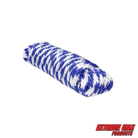 Extreme Max 3008.0211 Solid Braid MFP Utility Rope - 3/8" x 50', Blue / White 3008.0211