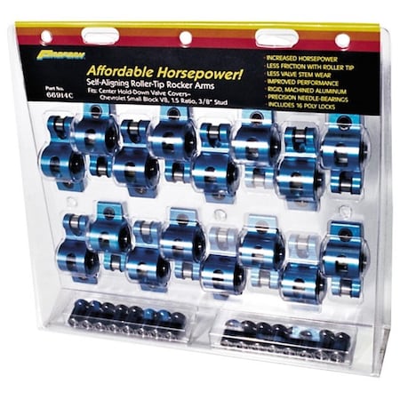 Powerplay 1.6 Ratio 0.37 in. Stud Aluminium Roller Rocker Arms Set for Small Block Ford PO3693795
