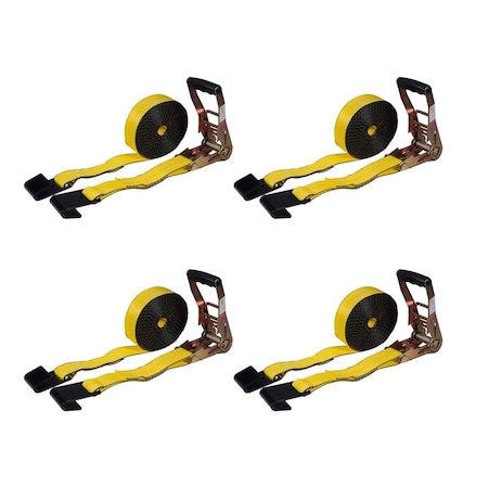 Mytee Products Ratchet Tie-Down Straps w/Flat Hooks 2 inx20 ft for Flatbed, Trailer, 4PK RS220x4