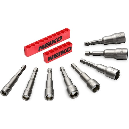Neiko 1/4'' Drive CrV Steel Hex Shank Magnetic Nut Driver Set, 8-Pieces, 6-13 mm Metric Size 10065A