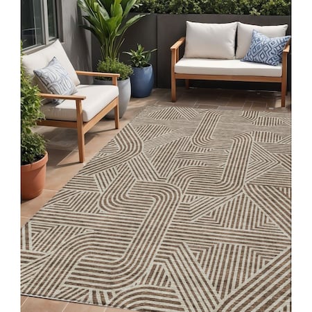Homeroots 5' X 8' Brown And Beige Abstract Washable Indoor Outdoor Area Rug 594912