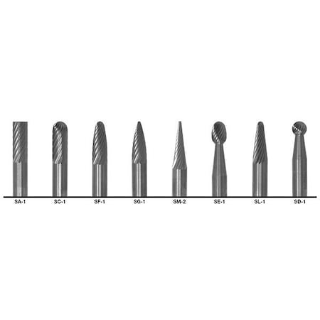 Cle-Line 8PC 1/4x1/4 Hardened Steel Shank Double Cut Carbide Cle-Line 1855 Bur Set C17770