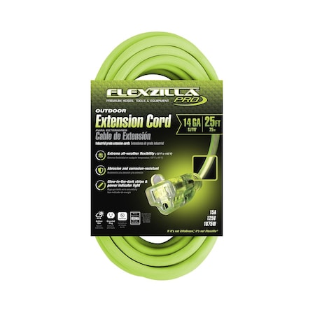 Flexzilla Pro Extension Cord, 14/3 AWG SJTW, 25,  FZ512725