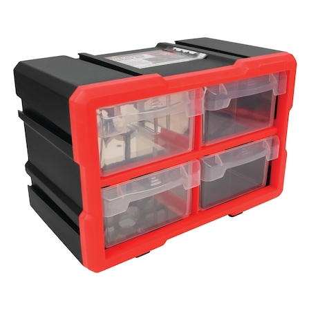 Performance Tool 4-Drawer Storage Bin, Interlocking, Transparent Drawers, Wall Mount W5911