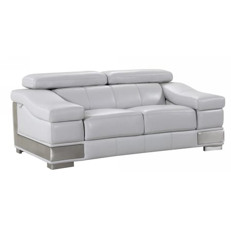 Homeroots 73in Light Gray And Silver Genuine Leather Love Seat 329622