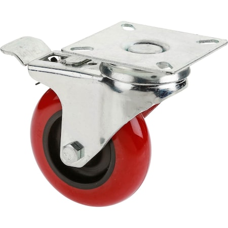 Steelex 3" Red Polyurethane Swivel Caster w/ Brake D2608