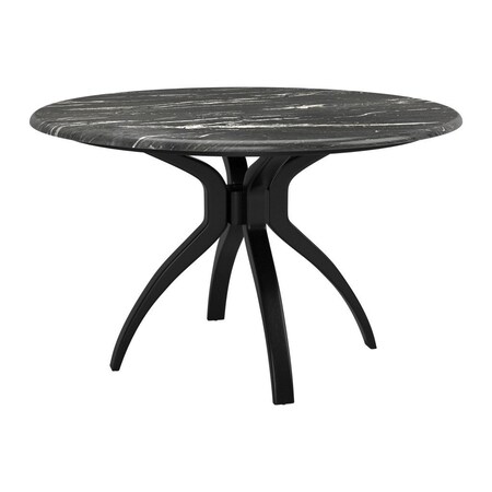 Homeroots 50" Black Faux Marble and Steel Pedestal Base Round Top Dining Table 557694