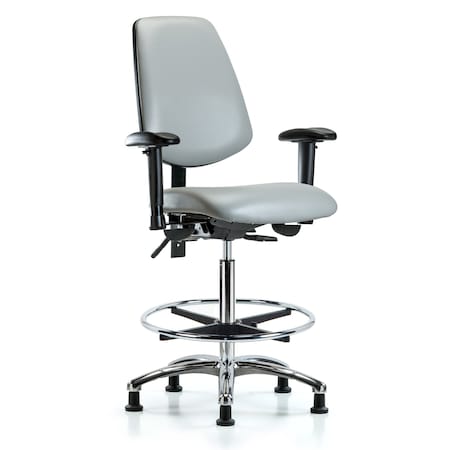 Blue Ridge Ergonomics High Bench Chair Adjustable Arms, 26" to 35-1/2" Height, Vinyl, Dove BR-VHBCH-MB-CR-T0-A1-CF-RG-8567