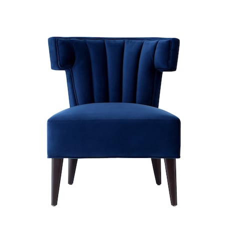 Homeroots 30" Navy Blue And Black Velvet Tufted Wingback Chair 533883