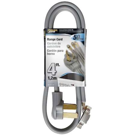 Powerzone Power Supply Range Cord, 6 8 AWG Cable, 4 ft L, 50 A, 250 V, Gray RD628104