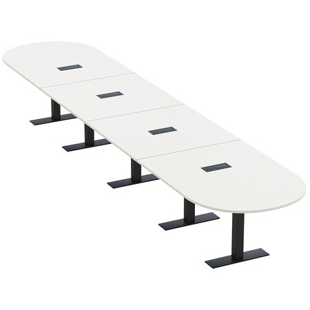 Skutchi Designs 20 Person Conference Table With Power Unit | 20' Racetrack Table | Harmony Series HAR-RAC-48X240-T.BK-W960-EBLK