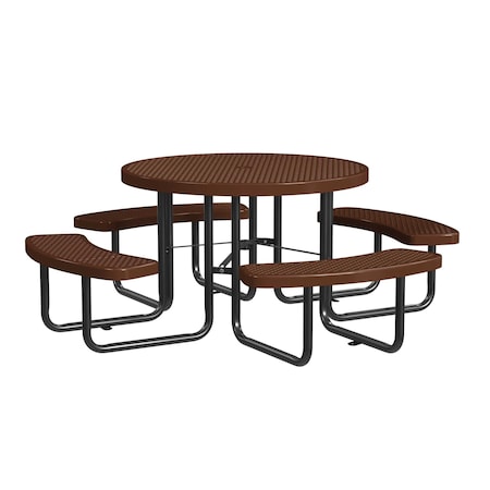 Leisure Craft Round Picnic Table, Brown, Surface Mount, 46 in T46ROSM-BROWN