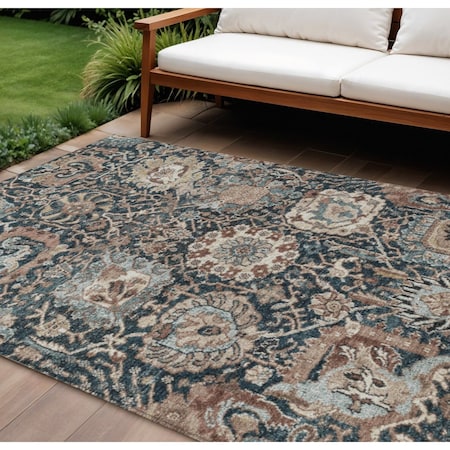 Homeroots 8' X 10' Taupe Blue And Beige Geometric Washable Indoor Outdoor Area Rug 609115