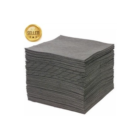 M&B Absorbents Sorbent Pad, Oil-Based and Water-Based fluids, 15 in x 18 in, Gray, Polypropylene, 100 PK 11775