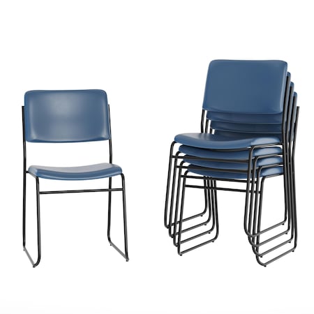 Flash Furniture HERCULES 500 lb. Capacity High Density Navy Vinyl Stacking Chair with Sled Base, 5PK 5-XU-8700-NVY-B-VYL-30-GG