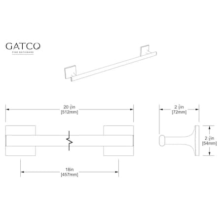 Gatco Waterline 18" Towel Bar, Chrome 5581