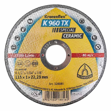 Klingspor Cut-off Wheel K 960 TX, 4-1/2" x 0.045" x 7/8", 25PK K960TX1151.022F