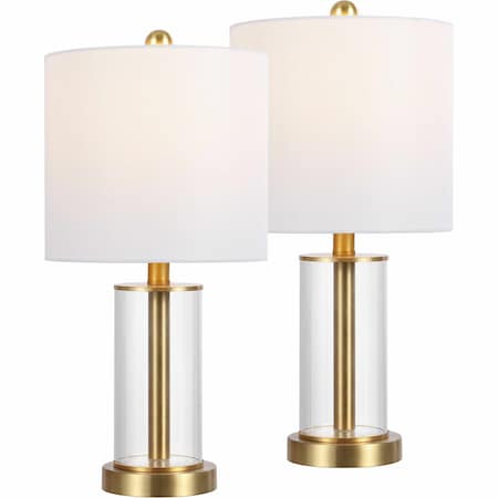Jonathan Y Amner 20.5" Glass Modern Contemporary Fillable Glass LED Table Lamp, Brass Gold, 2PK JYL8508B-SET2