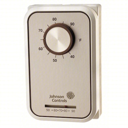 Johnson Controls Line Volt Mechanical Tstat, Open on Rise, wall, 40 Degrees  to 90 Degrees F, SPST, 24 to 277V AC T22AAA-1C
