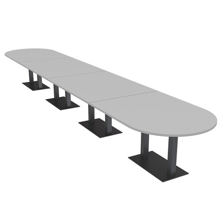 Skutchi Designs Racetrack Conference Table With Power Unit, 48 in W, 240 in L, Grey HAR-RAC-48X240-DOU.BK-U779-NA