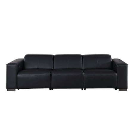 Homeroots 110" Black Top Grain Leather Reclining Metal USB Sofa 720307