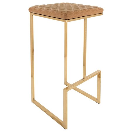 Leisuremod Quincy Quilted Stitched Leather Bar Stools with Gold Metal Frame, Light Brown QSG29BR