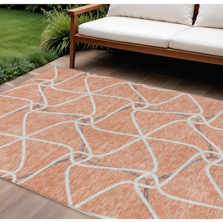Homeroots 10' X 14' Salmon And Ivory Geometric Washable Indoor Outdoor Area Rug 612904