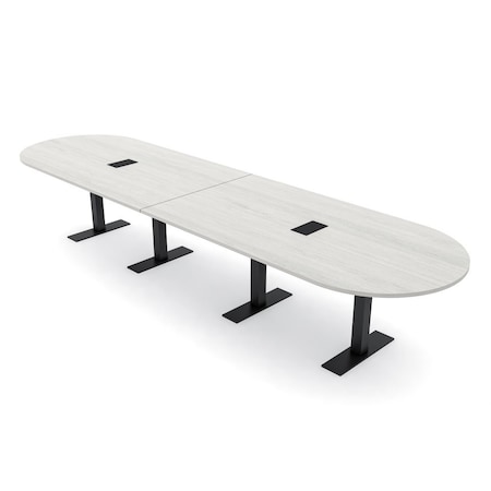 Skutchi Designs 14ft Conference Table With Power Unit | 14 Person Modular Racetrack Meeting Table | Harmony Series HAR-RAC-48X168-T.BK-K458-EBLK