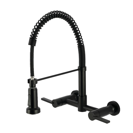 Kingston Brass Double-Handle Wall-Mount Pre-Rinse Bridge Kitchen Faucet, Matte Black GS8180CTL