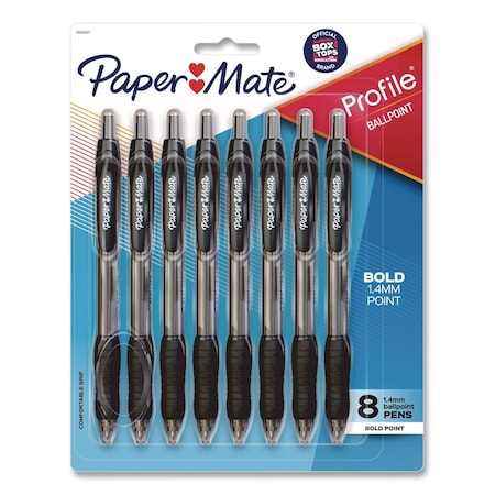 Paper Mate Profile Ballpoint Pen, Retractable, Bold 1.4 mm, Black Ink, Smoke/Black Barrel, 8PK 1960667